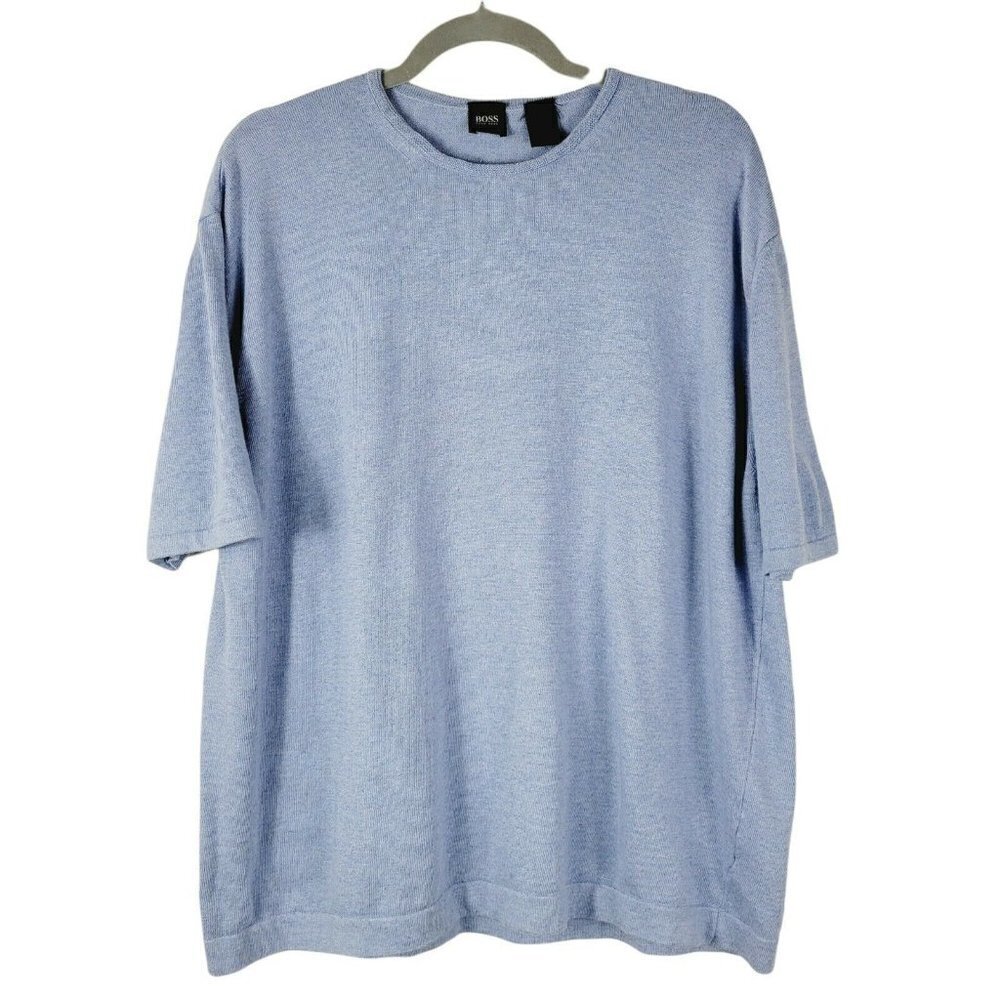 Vintage Hugo Boss Sz Large Knit Sweater Short Sleeve Light Blue Preppy Casual